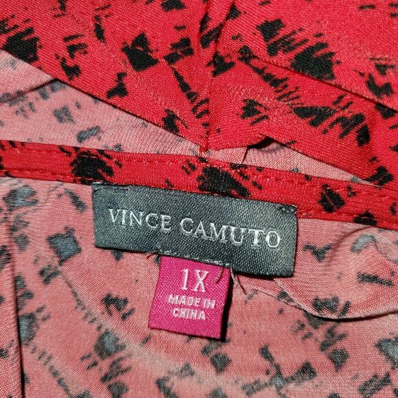 Vince Camuto Red & Black Wrap front Stretchy Blouse 1X - Picture 5 of 6